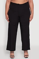 Womens Plus Size Wide Leg Cargo Pants, Black, Size 1X