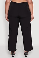 Womens Plus Size Wide Leg Cargo Pants, Black, Size 1X