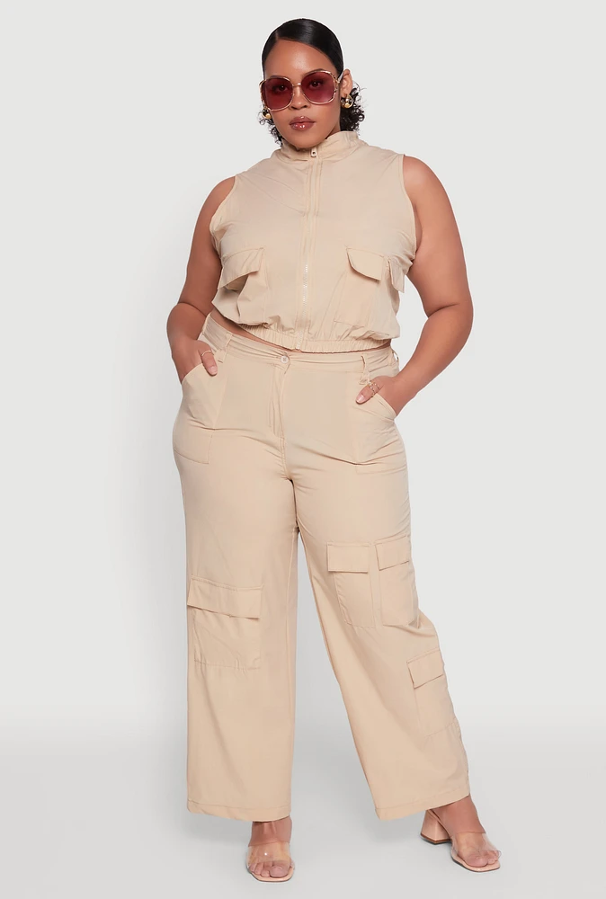 Womens Plus Wide Leg Cargo Pants,