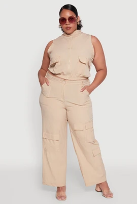 Womens Plus Wide Leg Cargo Pants,