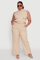 Womens Plus Wide Leg Cargo Pants,