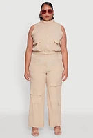 Womens Plus Wide Leg Cargo Pants,