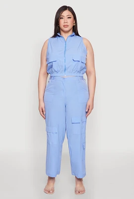 Womens Plus Size Wide Leg Cargo Pants, Blue, Size 1X