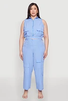 Womens Plus Size Wide Leg Cargo Pants, Blue, Size 2X