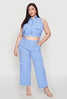 Womens Plus Size Wide Leg Cargo Pants, Blue, Size 2X