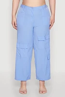 Womens Plus Size Wide Leg Cargo Pants, Blue, Size 2X