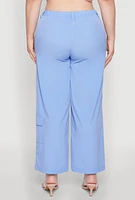 Womens Plus Size Wide Leg Cargo Pants, Blue, Size 2X