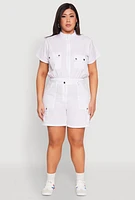 Womens Plus Size Nylon Utility Zip Up Top, White, Size 3X