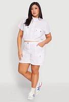 Womens Plus Size Nylon Utility Zip Up Top, White, Size 3X