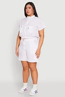 Womens Plus Size Nylon Utility Zip Up Top, White, Size 3X