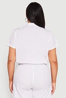 Womens Plus Size Nylon Utility Zip Up Top, White, Size 3X
