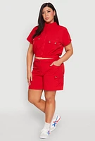 Womens Plus Size Nylon Utility Zip Up Top, Red, Size 2X