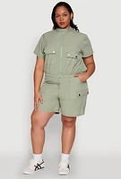 Womens Plus Nylon Utility Zip Up Top, 3X