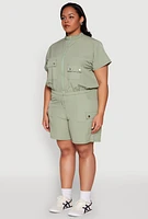 Womens Plus Size Nylon Utility Zip Up Top, Green, Size 3X