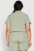 Womens Plus Nylon Utility Zip Up Top, 3X