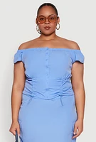 Womens Plus Nylon Drawstring Off the Shoulder Top,
