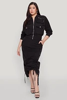 Womens Plus Size Cargo Pocket Windbreaker Bomber Jacket, Black, Size 3X