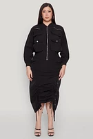 Womens Plus Size Cargo Pocket Windbreaker Bomber Jacket, Black, Size 3X