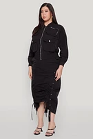 Womens Plus Size Cargo Pocket Windbreaker Bomber Jacket, Black, Size 3X