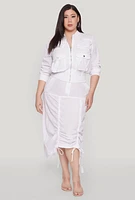 Womens Plus Size Cargo Pocket Windbreaker Bomber Jacket, White, Size 3X