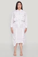 Womens Plus Size Cargo Pocket Windbreaker Bomber Jacket, White, Size 3X