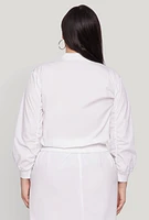 Womens Plus Size Cargo Pocket Windbreaker Bomber Jacket, White, Size 3X