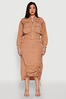 Womens Plus Cargo Pocket Windbreaker Bomber Jacket,