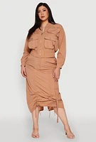 Womens Plus Size Cargo Pocket Windbreaker Bomber Jacket, Beige, Size 3X