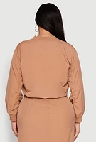 Womens Plus Cargo Pocket Windbreaker Bomber Jacket, 1X