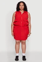 Womens Plus Drawstring Waist Cargo Skirt, 2X