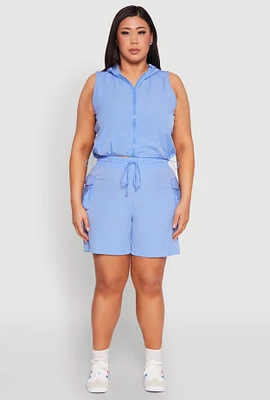 Womens Plus Size Nylon Drawstring Cargo Shorts, Blue, Size 2X