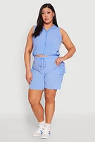 Womens Plus Size Nylon Drawstring Cargo Shorts, Blue, Size 2X