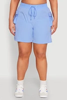 Womens Plus Size Nylon Drawstring Cargo Shorts, Blue, Size 2X
