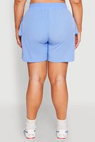Womens Plus Size Nylon Drawstring Cargo Shorts, Blue, Size 2X
