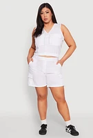 Womens Plus Size Nylon Cargo Shorts, White, Size 3X