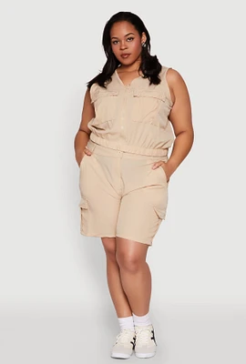 Womens Plus Nylon Cargo Shorts,