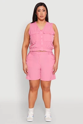 Womens Plus Size Nylon Cargo Shorts, Pink, Size 1X