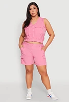 Womens Plus Size Nylon Cargo Shorts, Pink, Size 1X