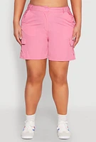 Womens Plus Size Nylon Cargo Shorts, Pink, Size 1X