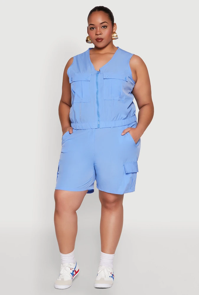 Womens Plus Nylon Cargo Shorts,