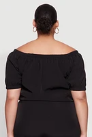 Womens Plus Size Off The Shoulder Zip Front Crop Top, Black, Size 3X