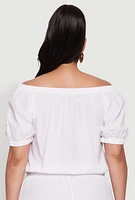 Womens Plus Size Off The Shoulder Zip Front Crop Top, White, Size 3X