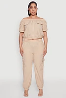 Womens Plus Off The Shoulder Zip Front Crop Top,