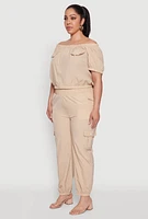 Womens Plus Off The Shoulder Zip Front Crop Top,