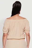 Womens Plus Off The Shoulder Zip Front Crop Top,