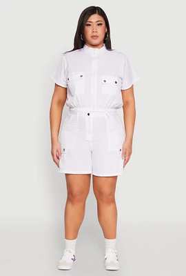 Womens Plus Size Nylon High Waist Cargo Shorts, White, Size 2X