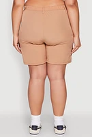 Womens Plus Size Nylon High Waist Cargo Shorts, Khaki, Size 3X
