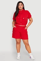 Womens Plus Size Nylon High Waist Cargo Shorts, Red, Size 1X