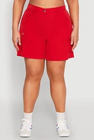 Womens Plus Size Nylon High Waist Cargo Shorts, Red, Size 1X