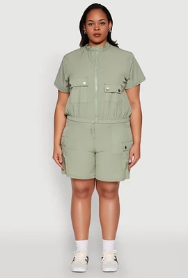 Womens Plus Size Nylon High Waist Cargo Shorts, Green, Size 3X